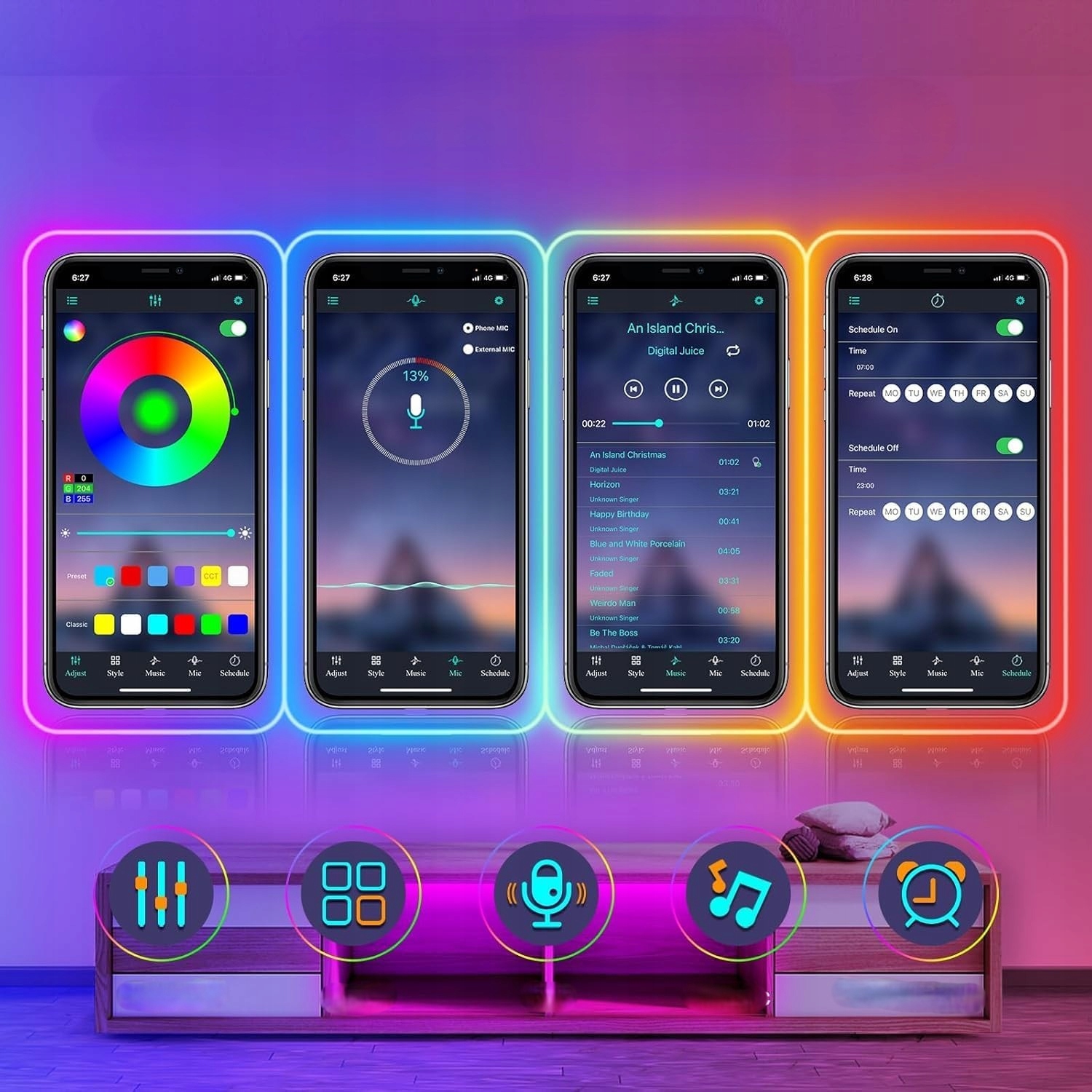 Taśma Led 15M Neonowa Rgb Wifi Aplikacja Pilot Elastyczna Formowania