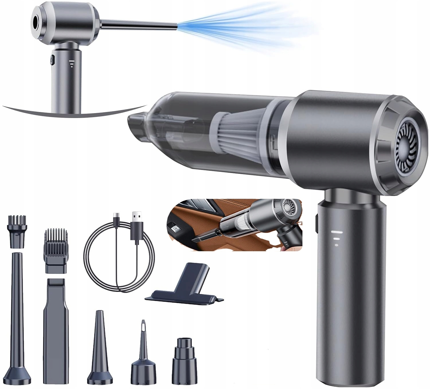 Odkurzacz Ręczny Samochodowy Bezprzewodowy Akumulatorowy 4W1 Mocny