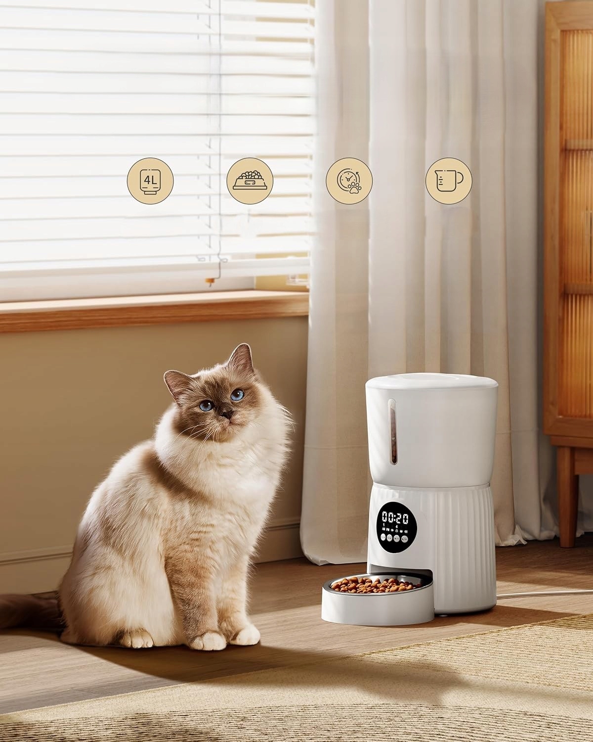 Automatyczny Podajnik Karmy Dla Kota Psa Dozownik Timer Miska 4L Biały
