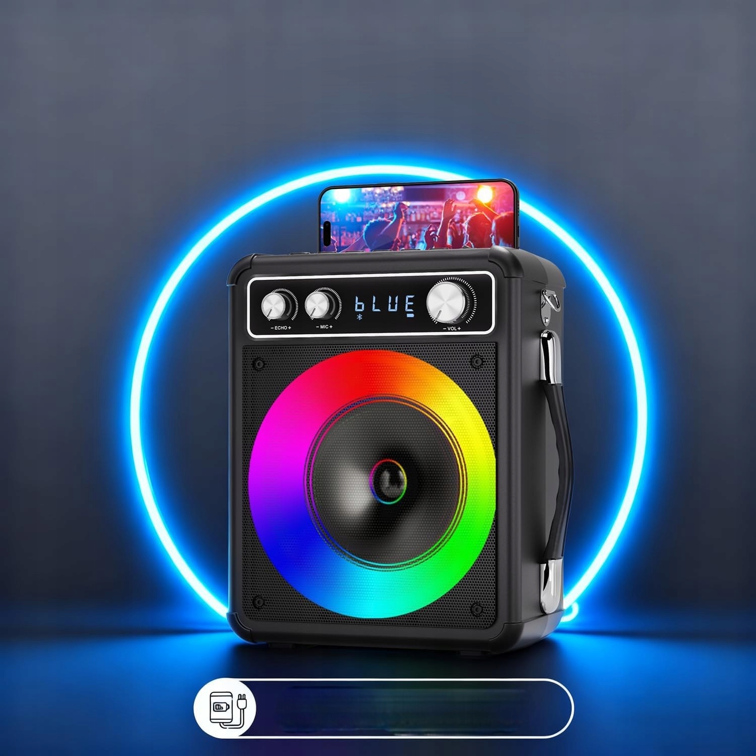 Karaoke Zestaw Bluetooth Głośnik Bezprzewodowy Dwa Mikrofony Światła Led