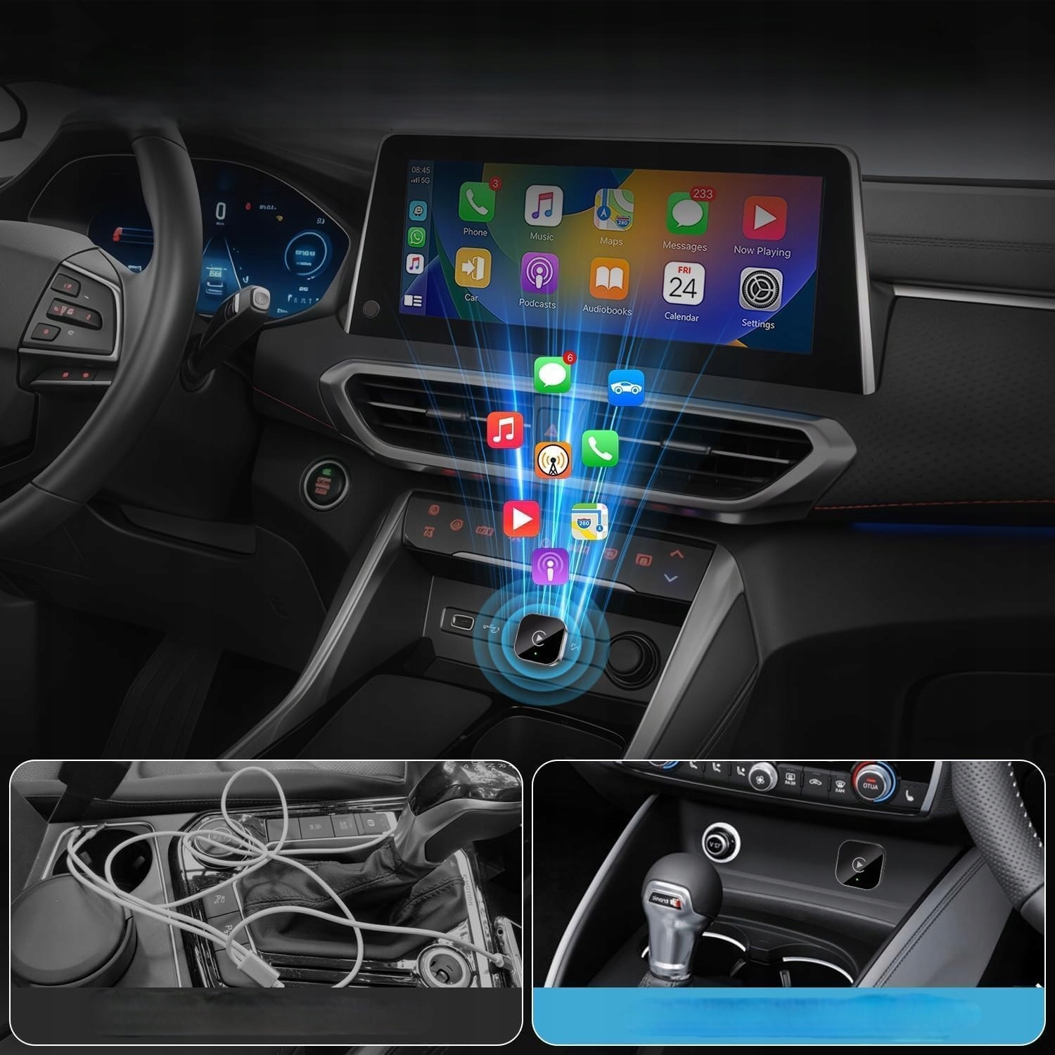 Adapter Carplay Android Auto 2W1 Bezprzewodowy Car Play Bluetooth 5.0