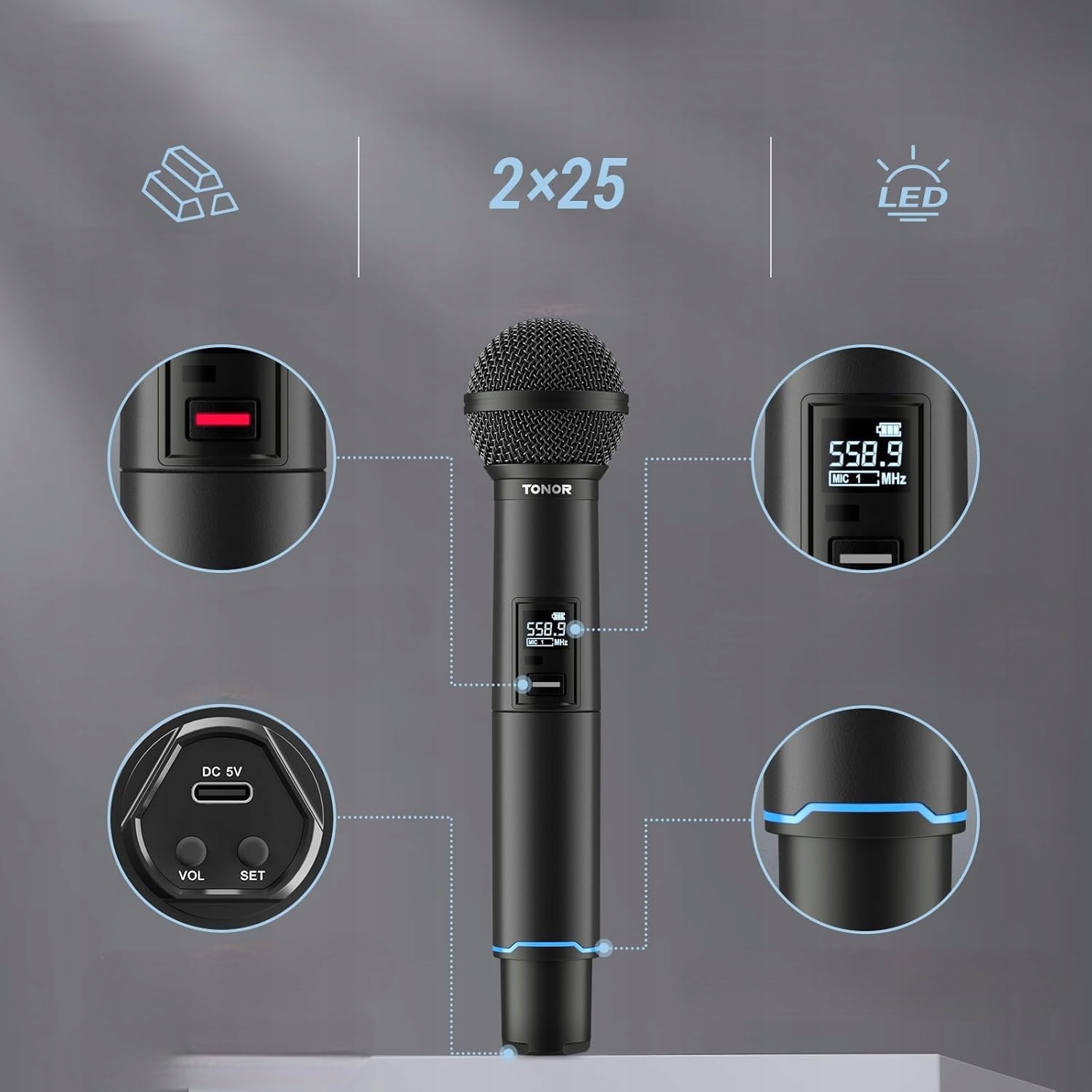 Zestaw Mikrofonów Bezprzewodowych 2X Uhf Bluetooth Akumulatorowe Odbiornik