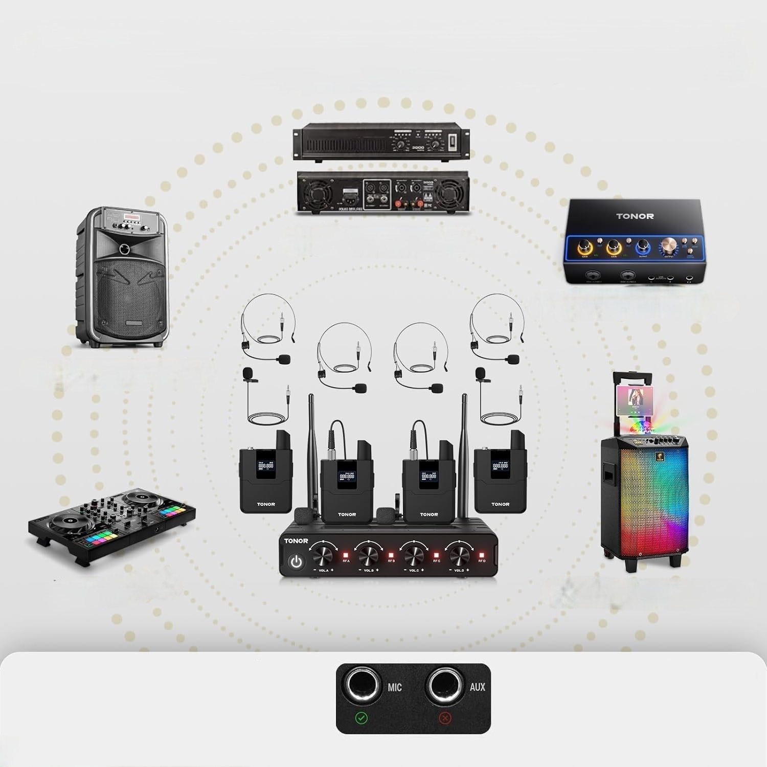 Zestaw Mikrofonów Bezprzewodowych System Zestawem Słuchawkowym 4X Bodypack