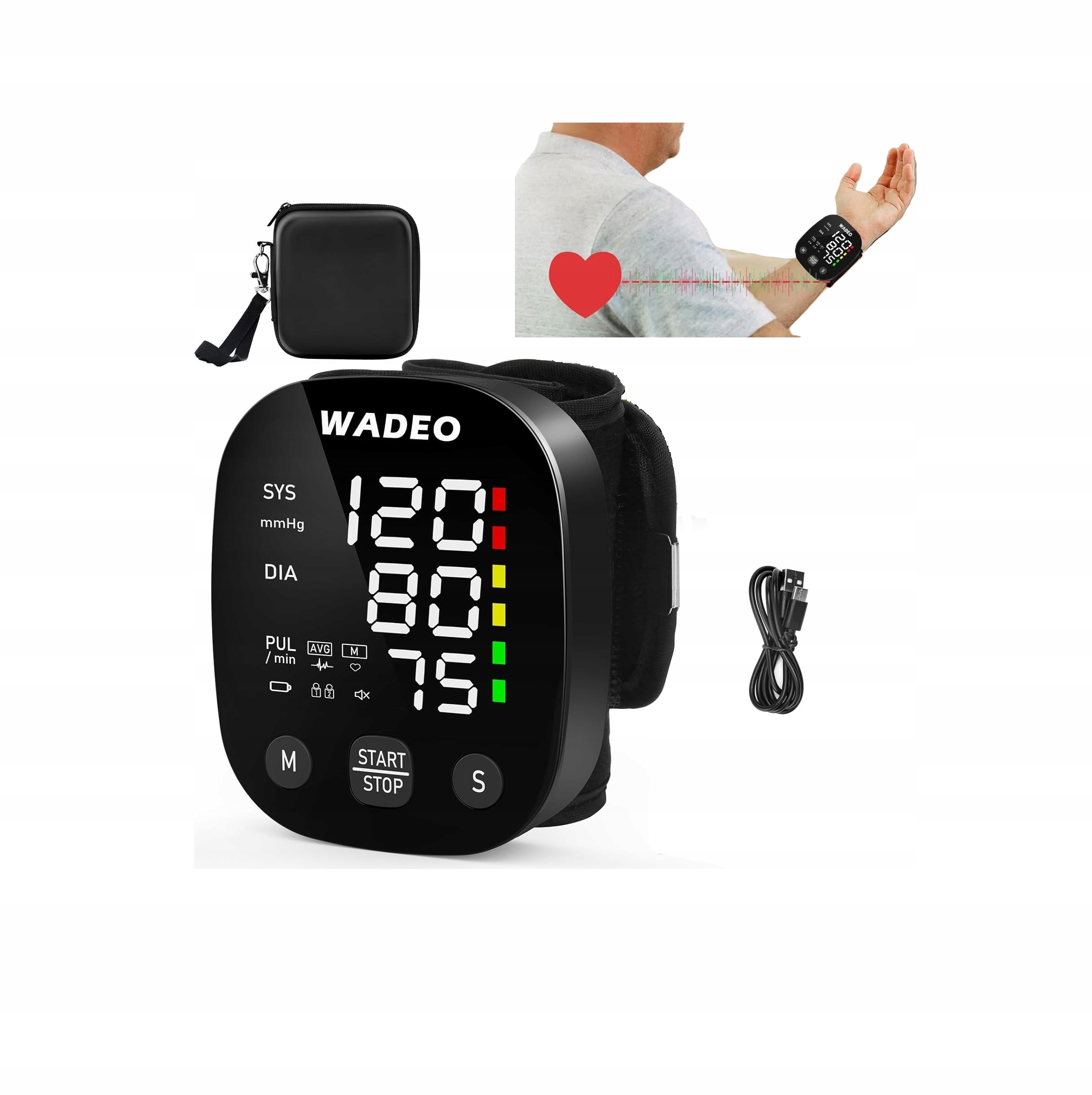 Ciśnieniomierz Nadgarstkowy Na Nadgarstek Arytmia Puls Lcd Pamięć 2X99 Etui