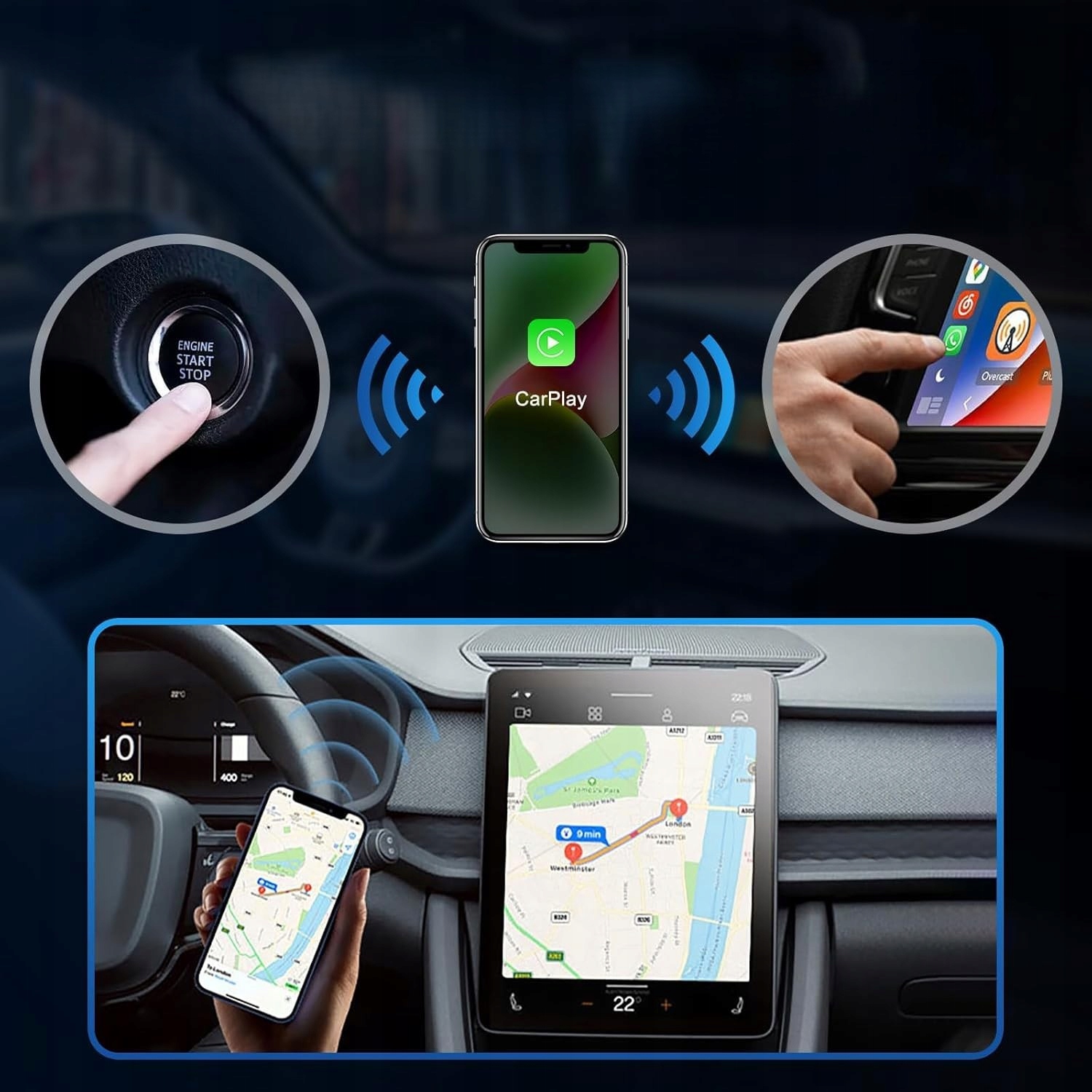 Adapter Moduł Carplay Android Auto Bezprzewodowy Wifi Bluetooth 2W1 Mini