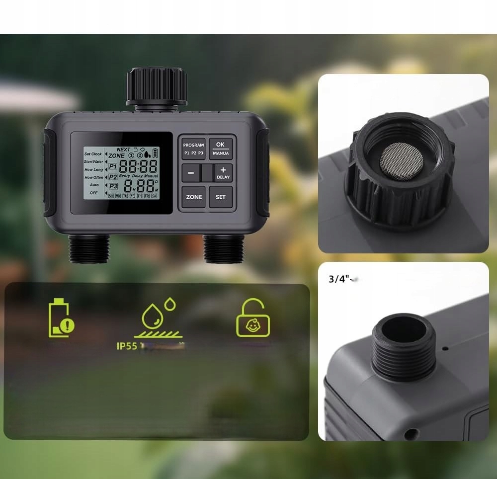 Elektroniczny Sterownik Nawadniania Programator Wody Zawór Czasowy 2 Sekcje