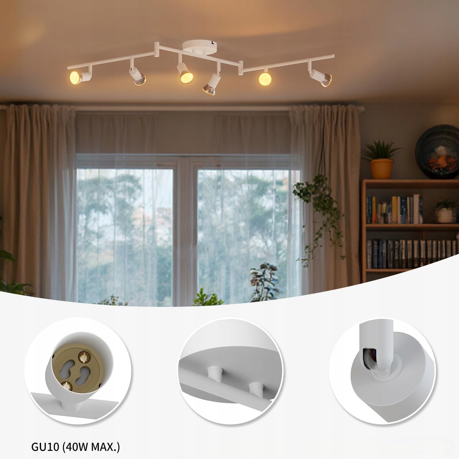 Lampa Sufitowa Oprawa Halogenowa 6X Gu10 Spot Ruchoma Regulowana Reflektor