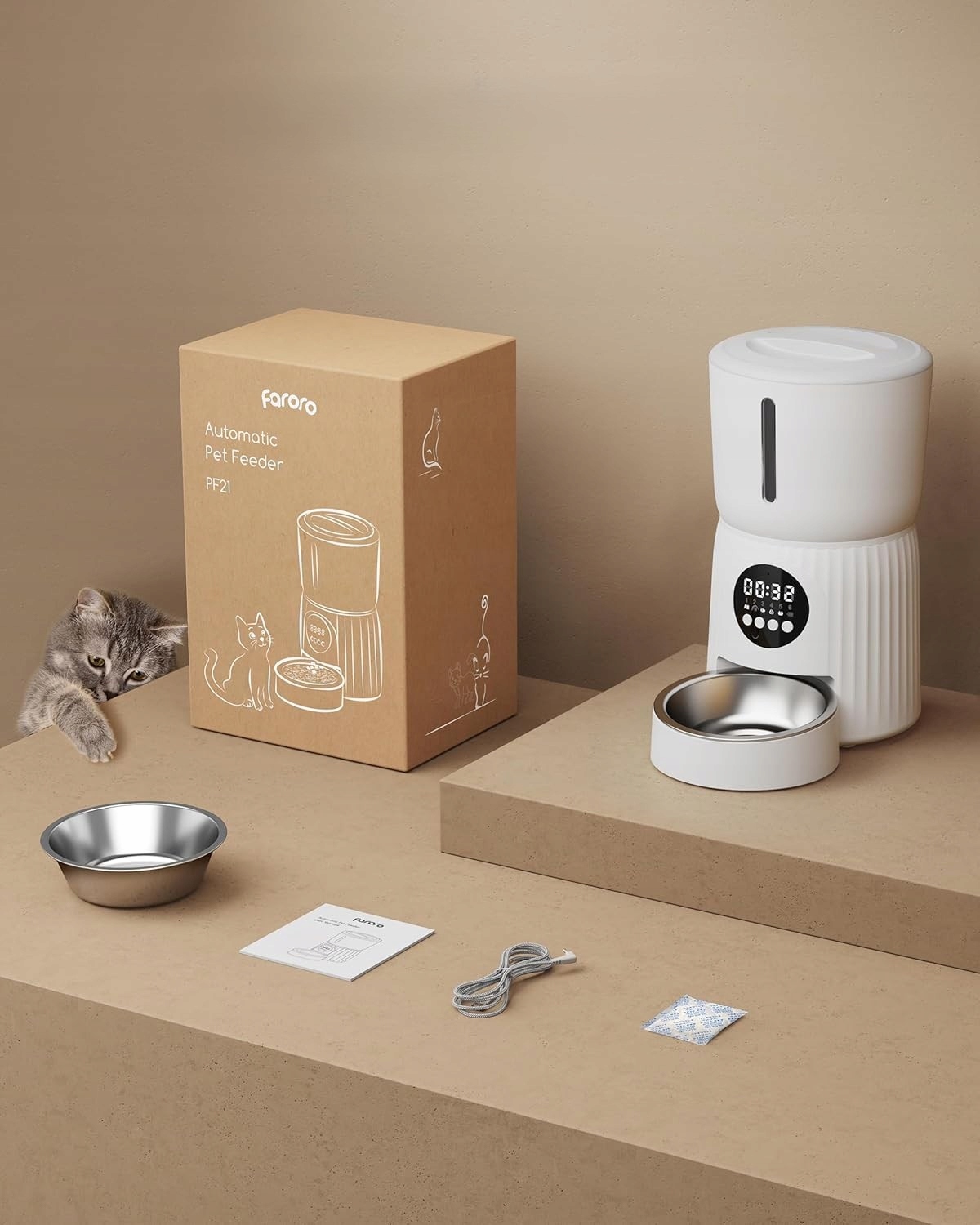 Automatyczny Podajnik Karmy Dla Kota Psa Dozownik Timer Miska 4L Biały