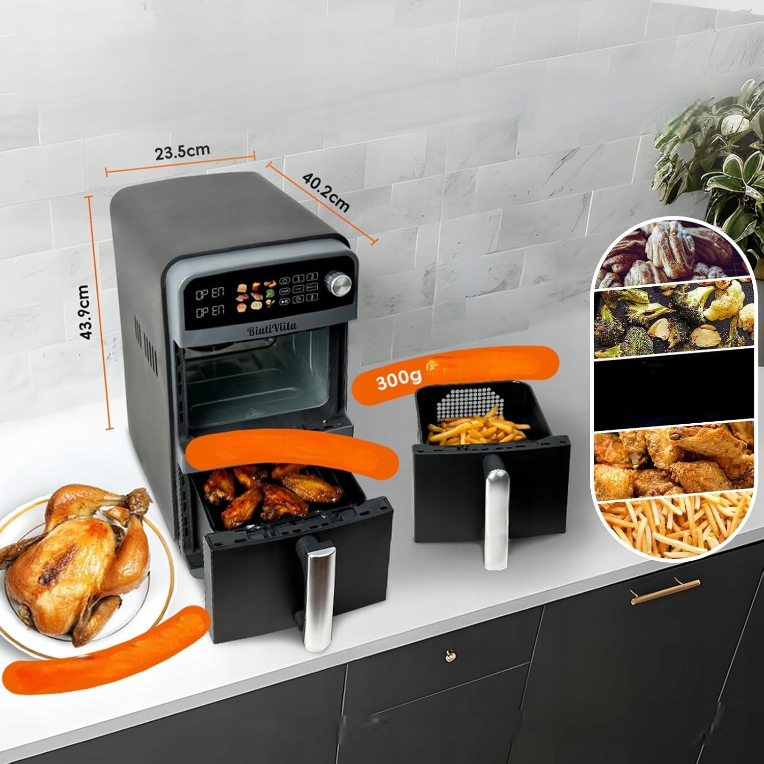 Frytkownica Beztłuszczowa Dwukomorowa Airfryer 10L 2X5L 2400W Xxl Mocna