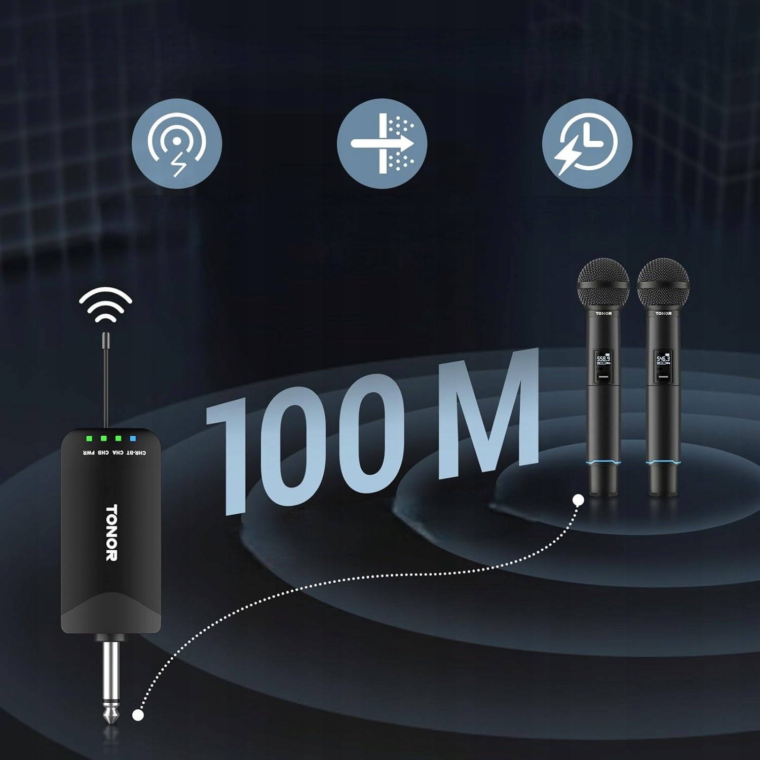 Zestaw Mikrofonów Bezprzewodowych 2X Uhf Bluetooth Akumulatorowe Odbiornik