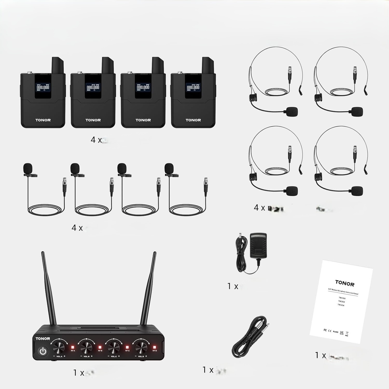 Zestaw Mikrofonów Bezprzewodowych System Zestawem Słuchawkowym 4X Bodypack