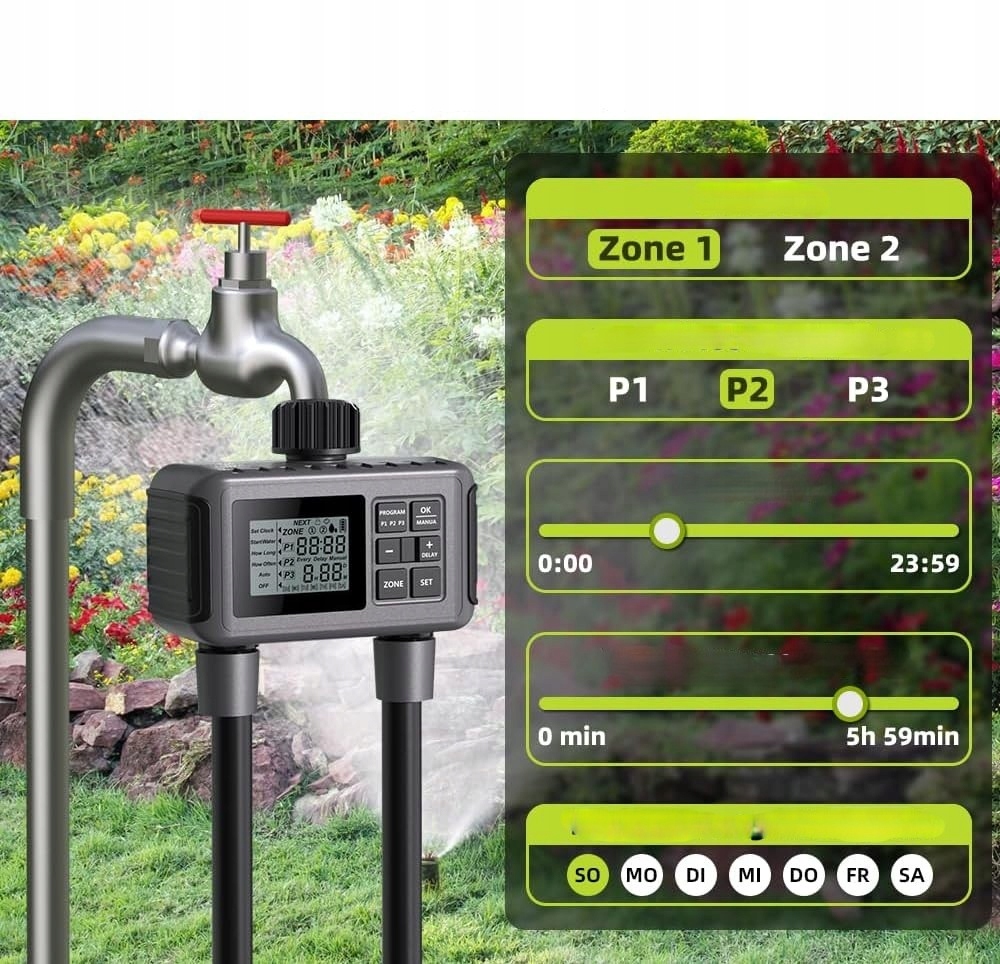 Elektroniczny Sterownik Nawadniania Programator Wody Zawór Czasowy 2 Sekcje