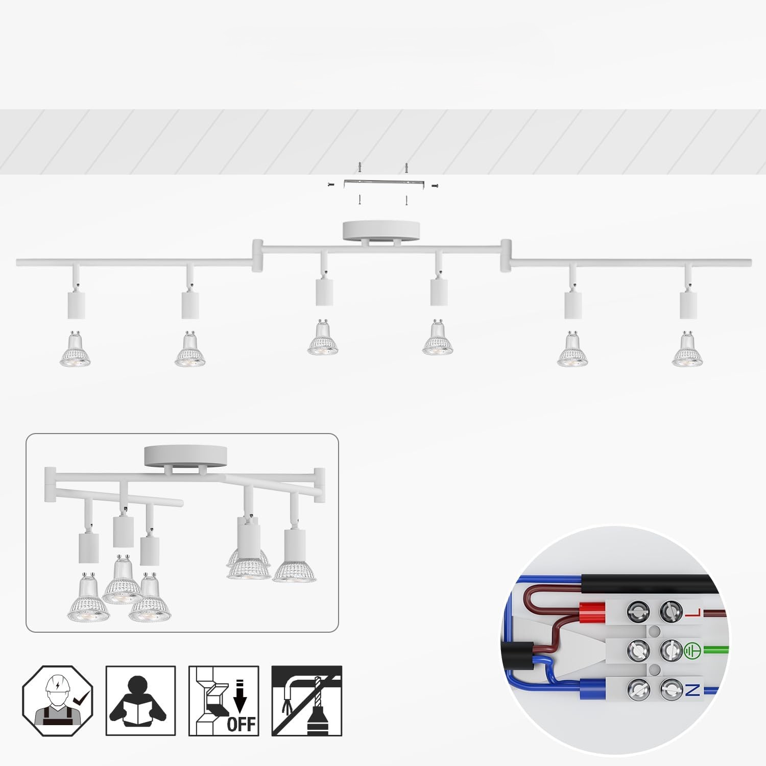 Lampa Sufitowa Oprawa Halogenowa 6X Gu10 Spot Ruchoma Regulowana Reflektor