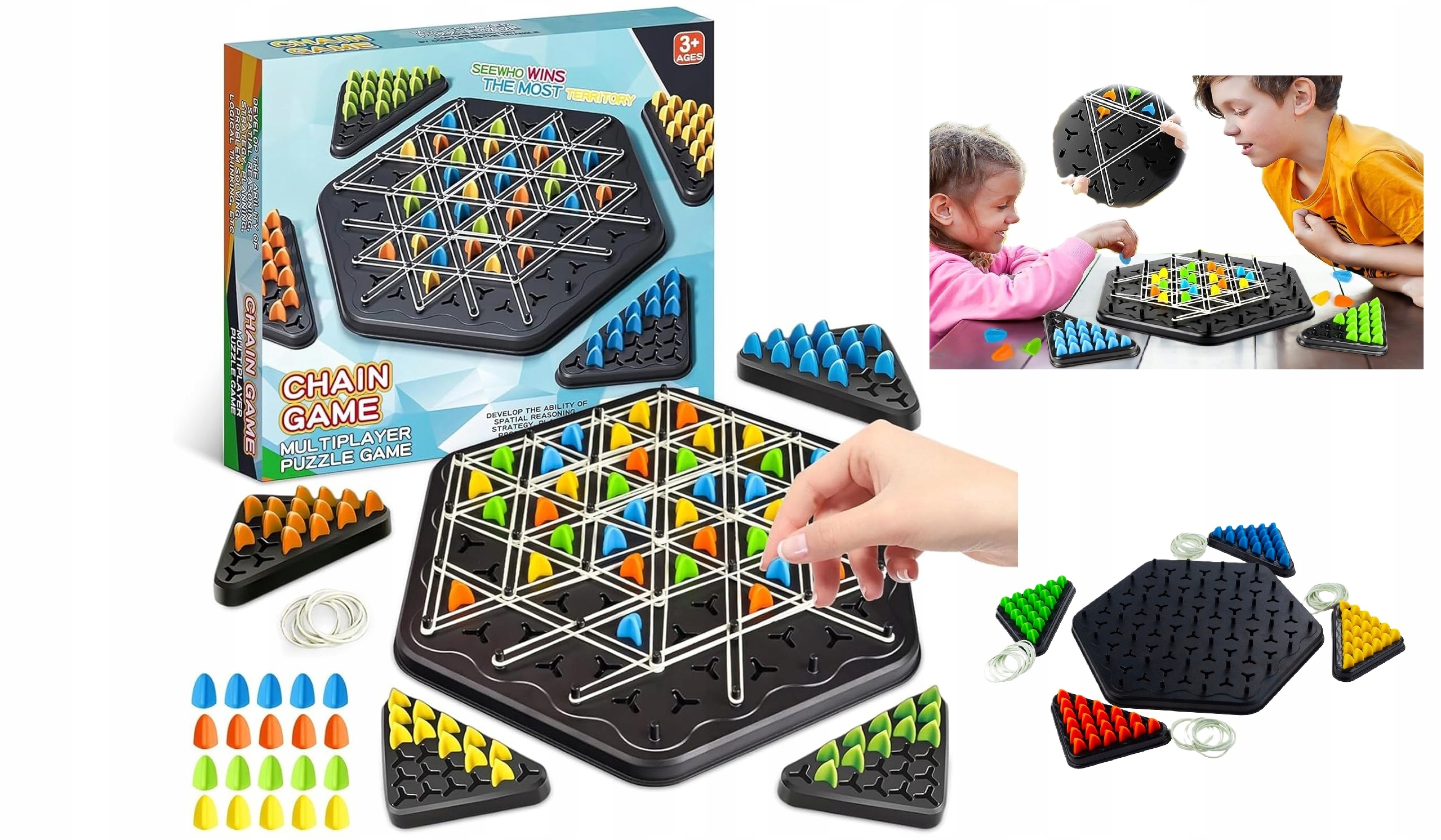 Triggle Gra W Trójkąty Strategiczna Gumki Recepturki 3D Triangle Chess Duża