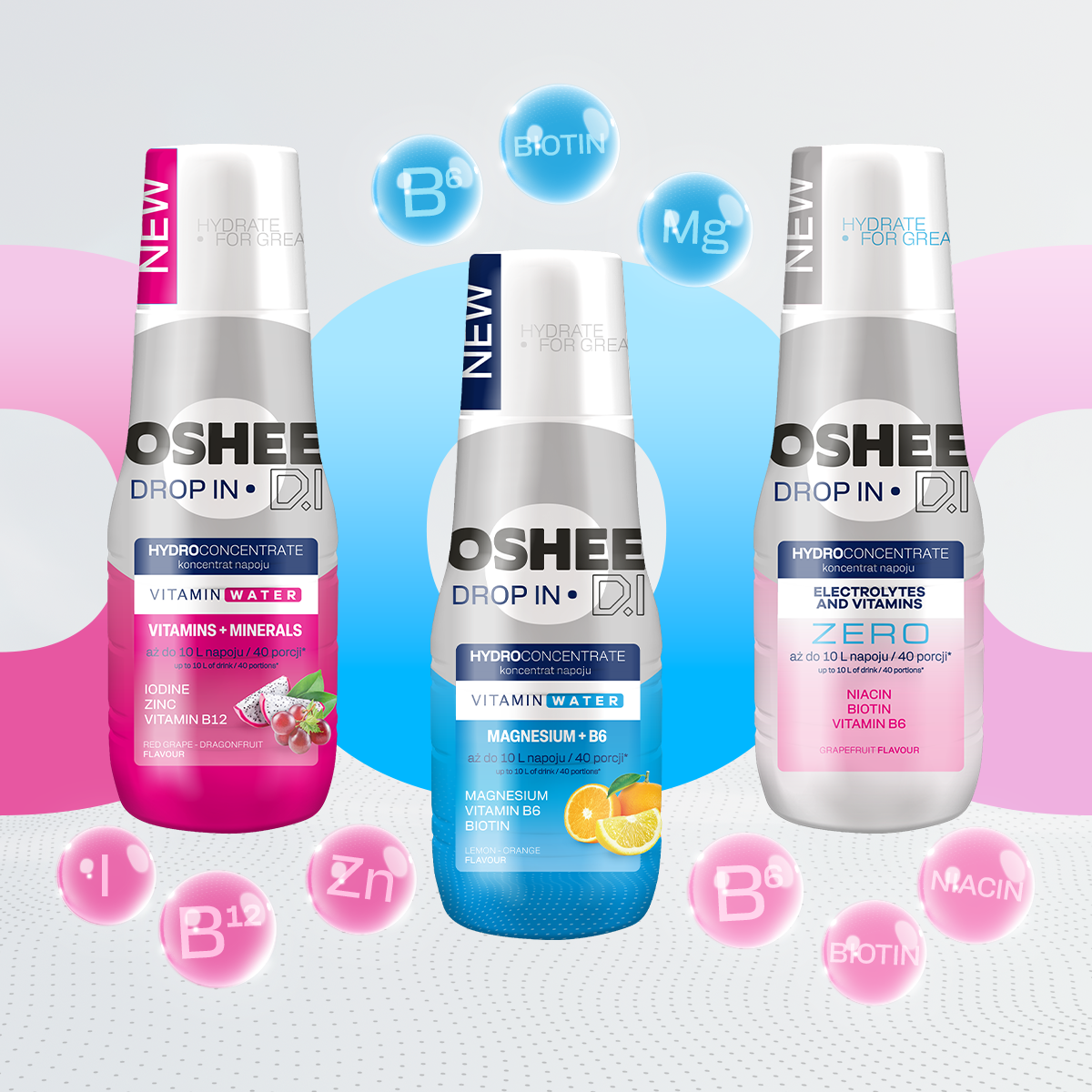 3x Hydrokoncentrat OSHEE DROP IN Minerały Magnez Elektrolity + BIDON Tritan