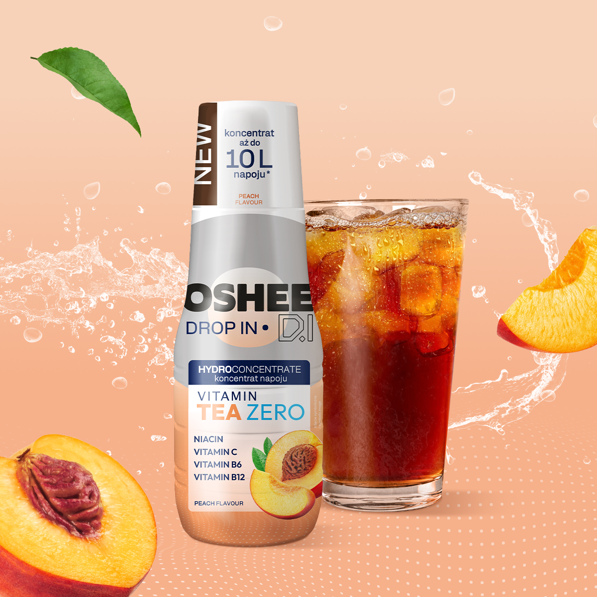 OSHEE DROP IN ZERO Vitamin Ice Tea – brzoskwinia, butelka
