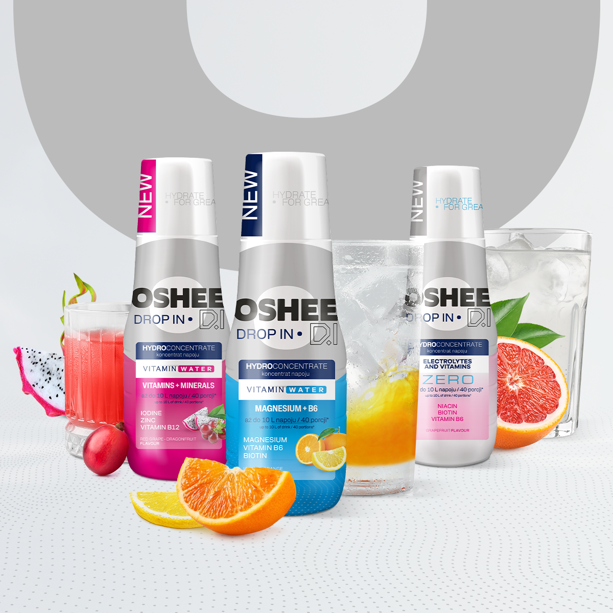 3x Hydrokoncentrat OSHEE DROP IN Minerały Magnez Elektrolity + BIDON Tritan