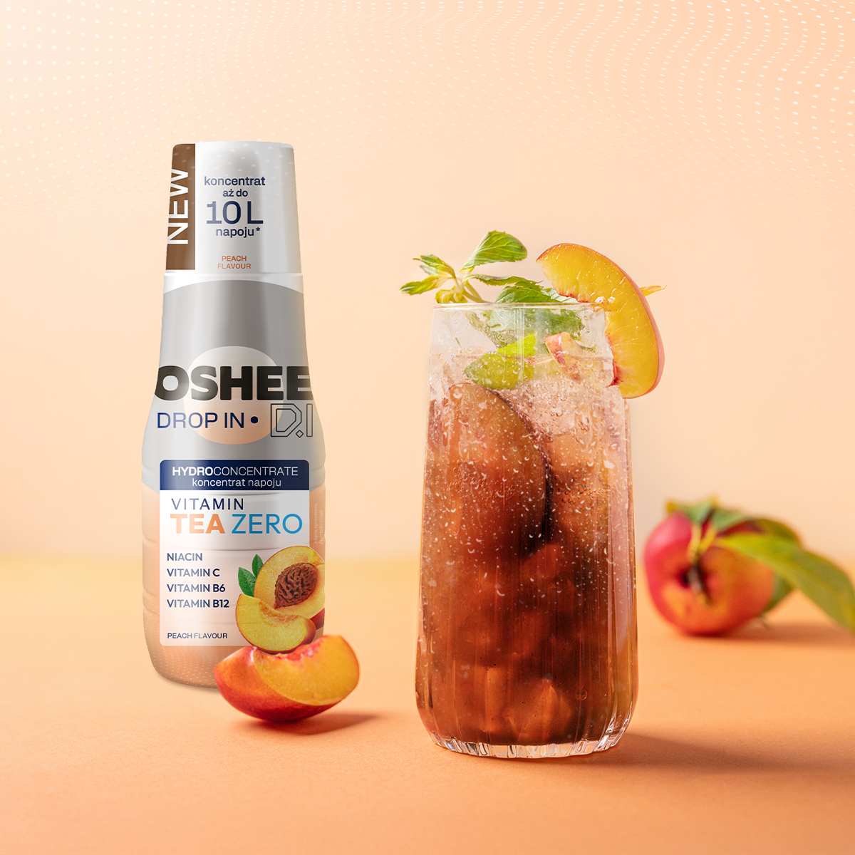 OSHEE DROP IN ZERO Vitamin Ice Tea – grafika z benefitami witamin