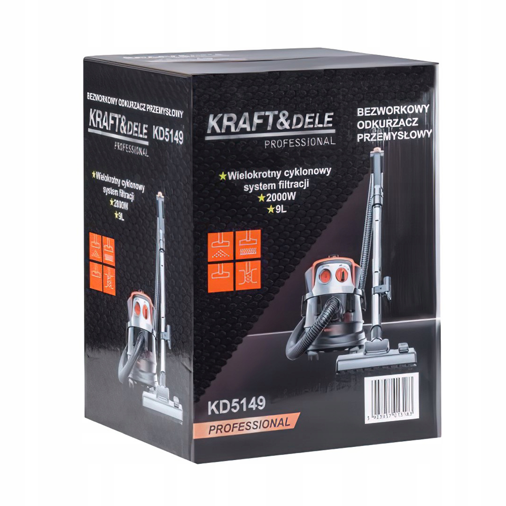 Odkurzacz Przemysłowy Bezworkowy na Sucho 2000W 9L 230V Kraft&Dele