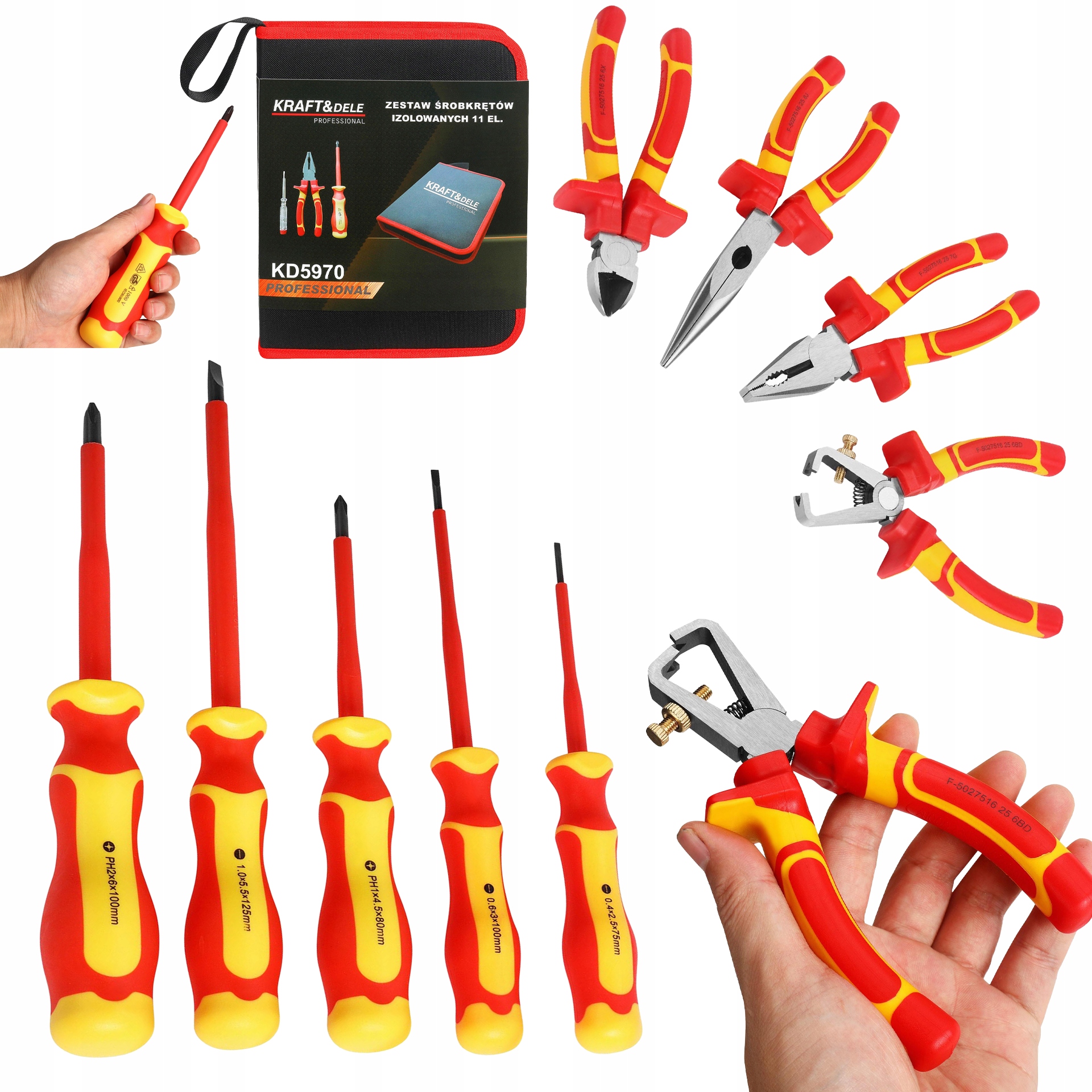 Zestaw Narzędzi Izolowanych Elektryka 11 Elementów do 1000V Kraft&Dele