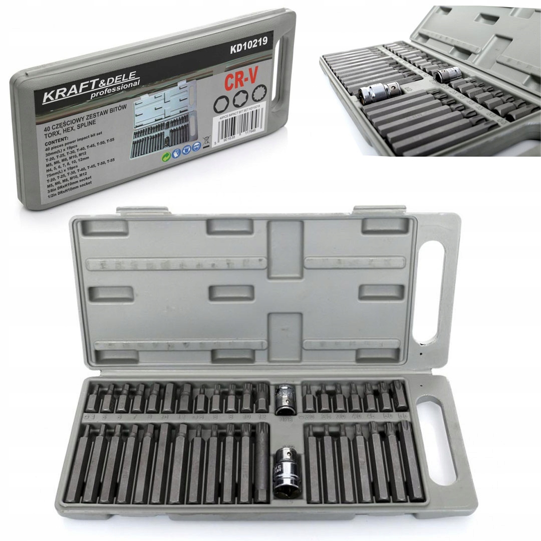 Zestaw Komplet Bitów Specjalnych HEX TORX SPLINE 40 Elementów Kraft&Dele