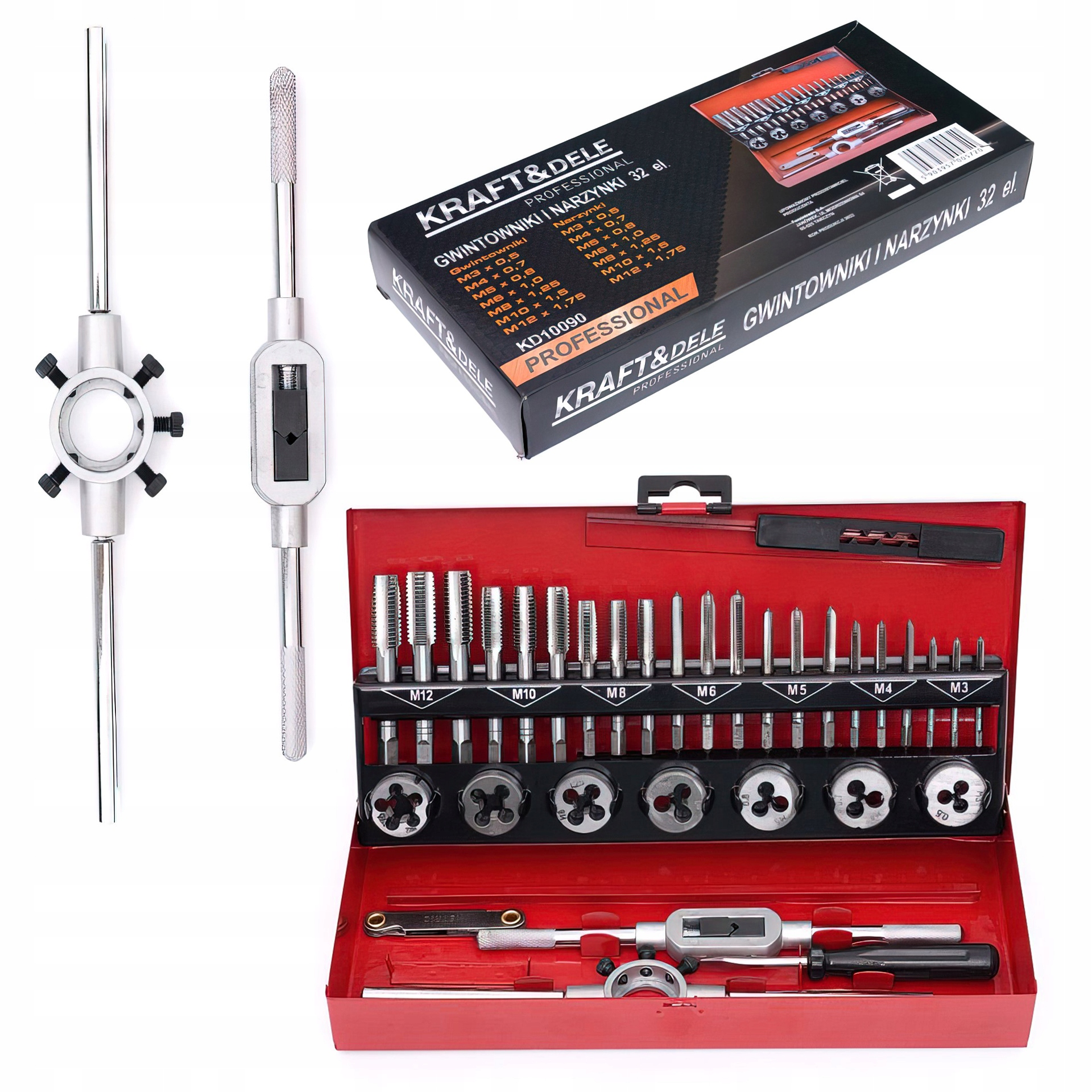 Zestaw Gwintowniki i narzynki Kalibrowniki 32 Elementy 0,5-1,75 Kraft&Dele