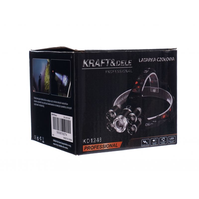 Latarka Czołowa 5 X Led T6 Cree Czołówka Bateria Kraft&Dele