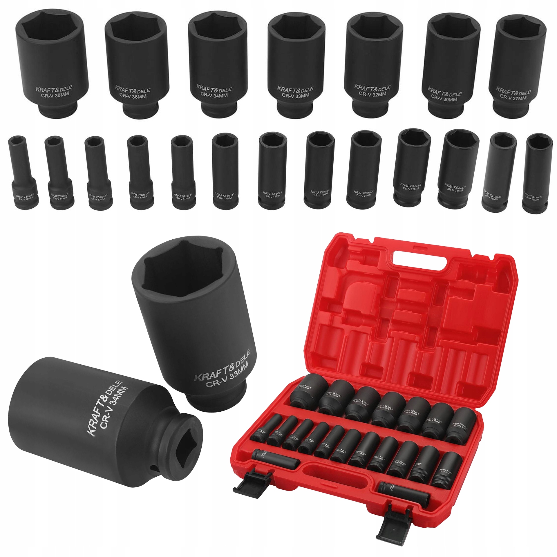 Zestaw Nasadek Udarowych 20 Elementów 6-Kątne 1/2"" 10-38 mm Kraft&Dele