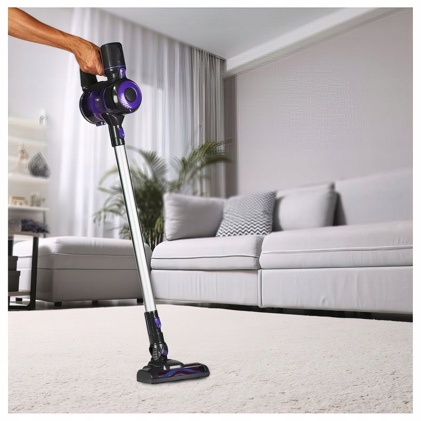 Bezprzewodowy Odkurzacz Pionowy LED 0,8L Fioletowy 2200mAh Kraft&Dele