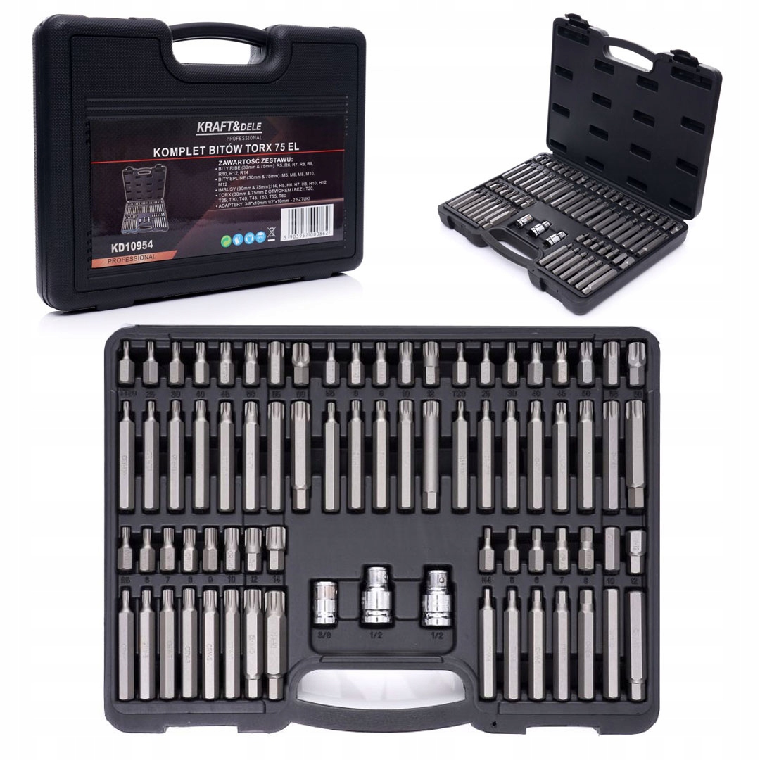 Zestaw Komplet Bitów Specjalnych RIBE TORX SPLINE 75 Elementów Kraft&Dele