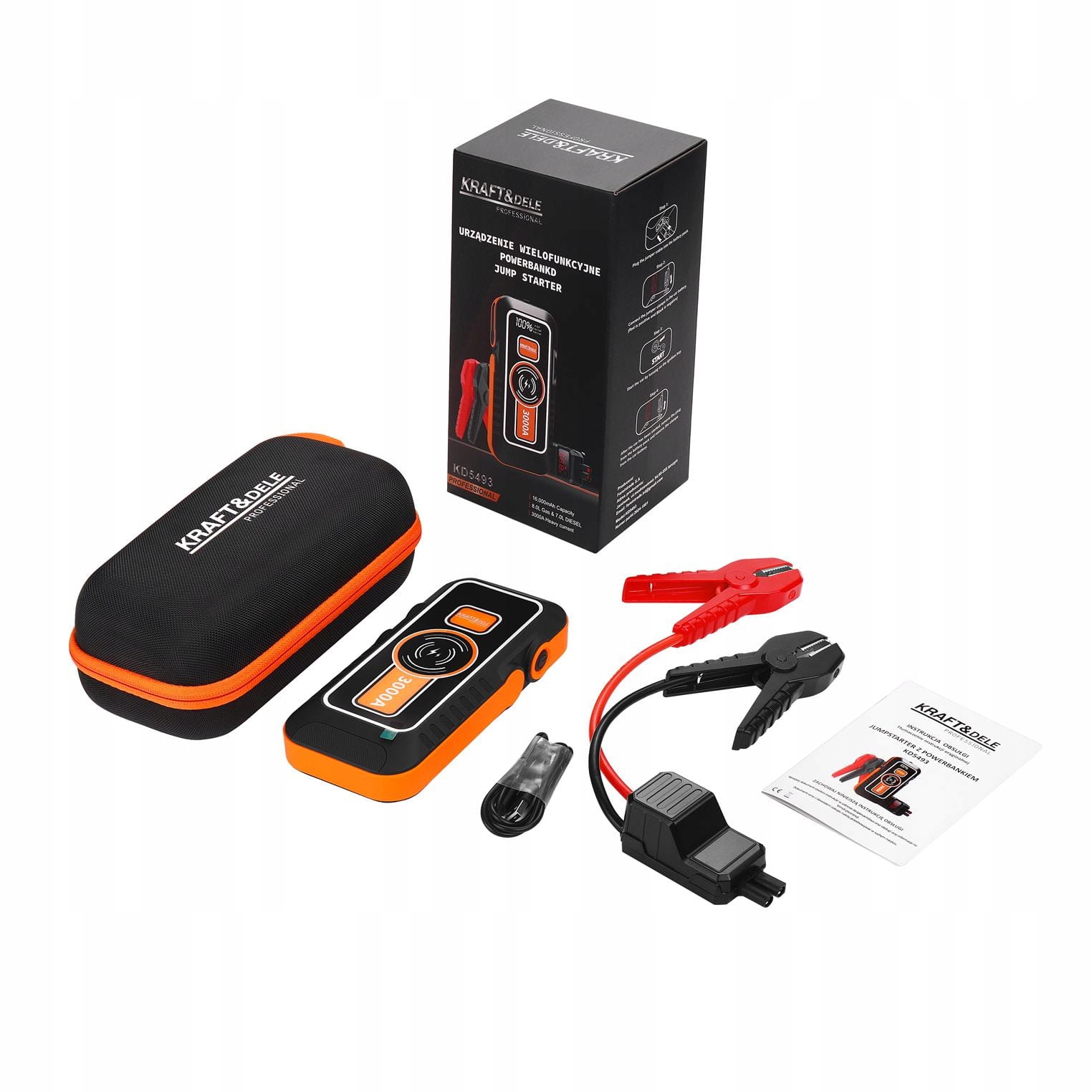 Jump Starter Booster PowerBank 3.0 USB-A + etui 16 000mAh 12V 3000A