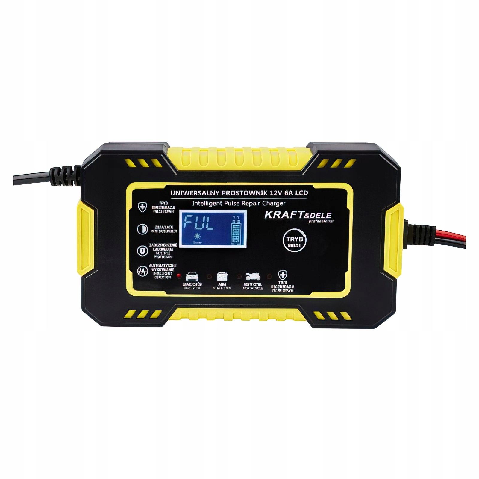 Automatyczny Prostownik Akumulatorowy Ładowarka LCD 12V / 6A Kraft&Dele
