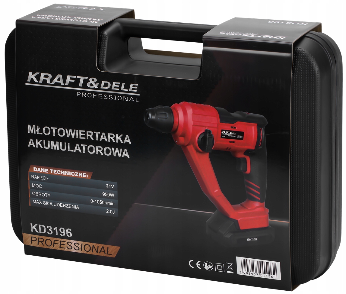 Młot Udarowy Bezszczotkowy 21V SDS Plus Akumulatorowy 2x 4Ah 2J Kraft&Dele