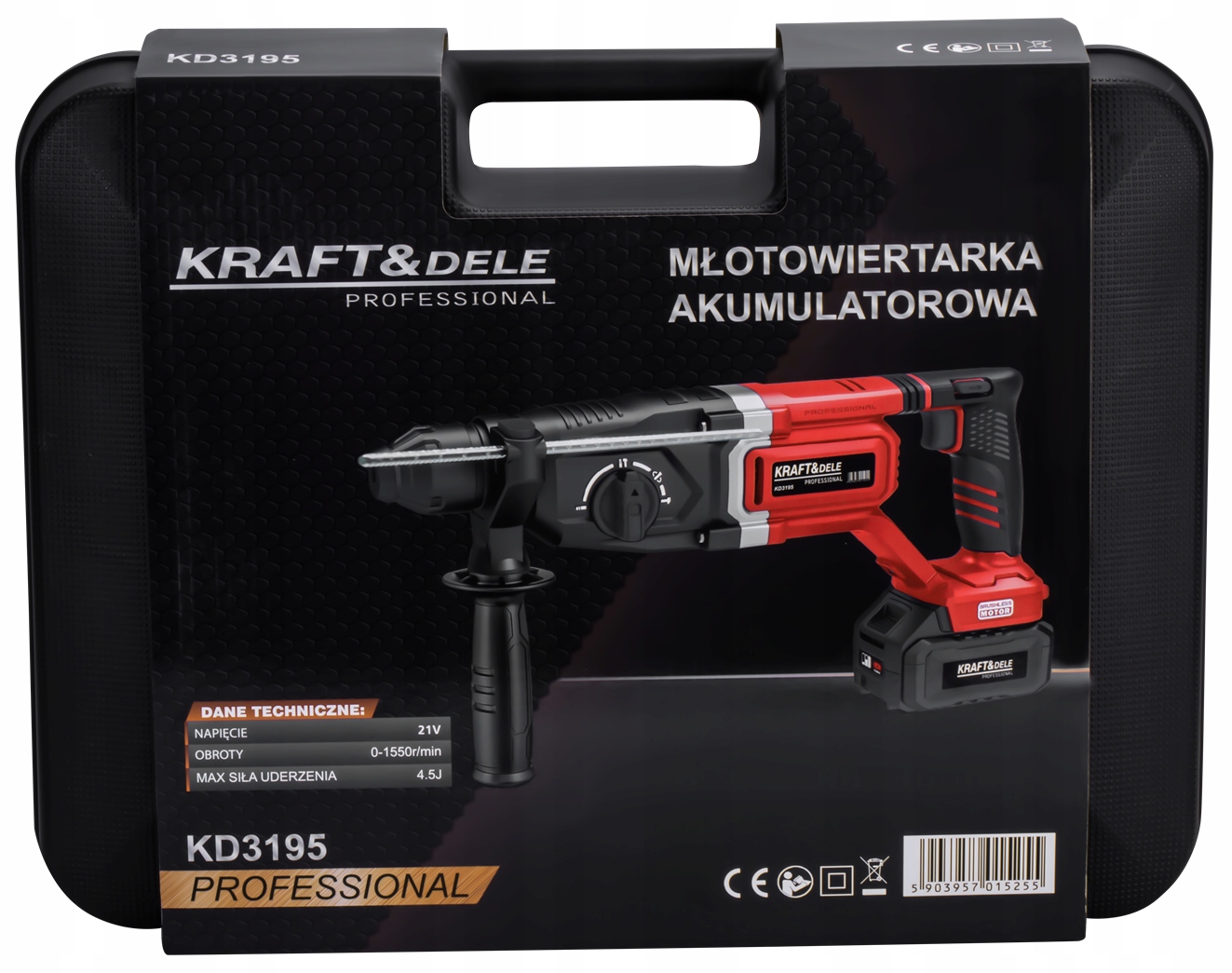 Młot Udarowy SDS Plus 1000W 4,5J Akumulatorowy 21V 2 x 4Ah 4,5J Kraft&Dele