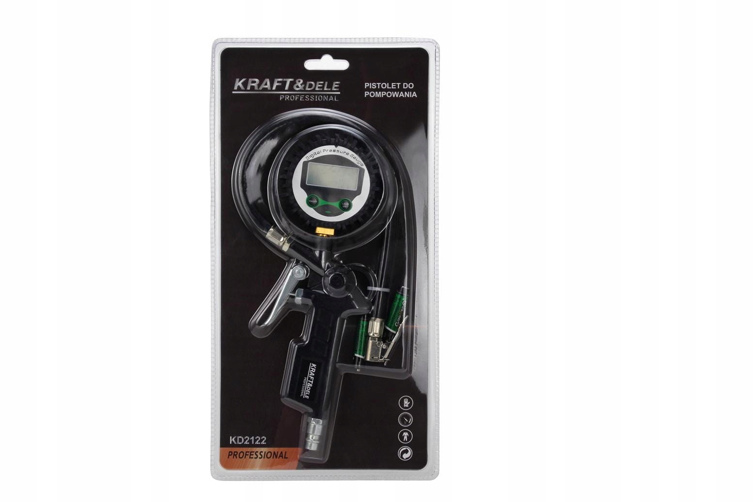 Cyfrowy LCD Pistolet Pompowania Kół Opon Manometr 12 bar 1/4'' KRAFT&DELE