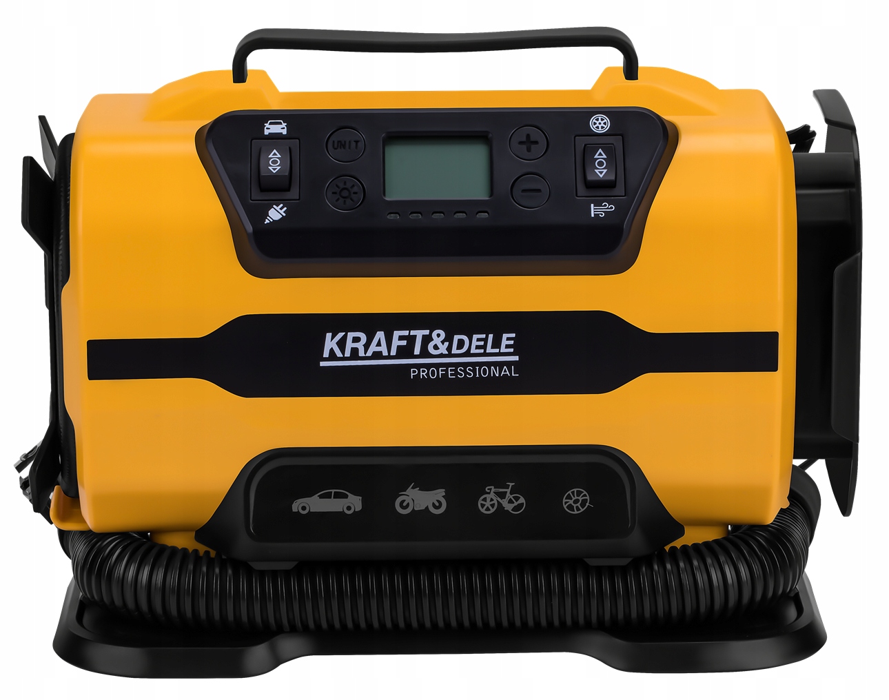 Kompresor Samochodowy Sieciowy LCD 12V 230V 140W 150 PSI 35l/min Kraft&Dele