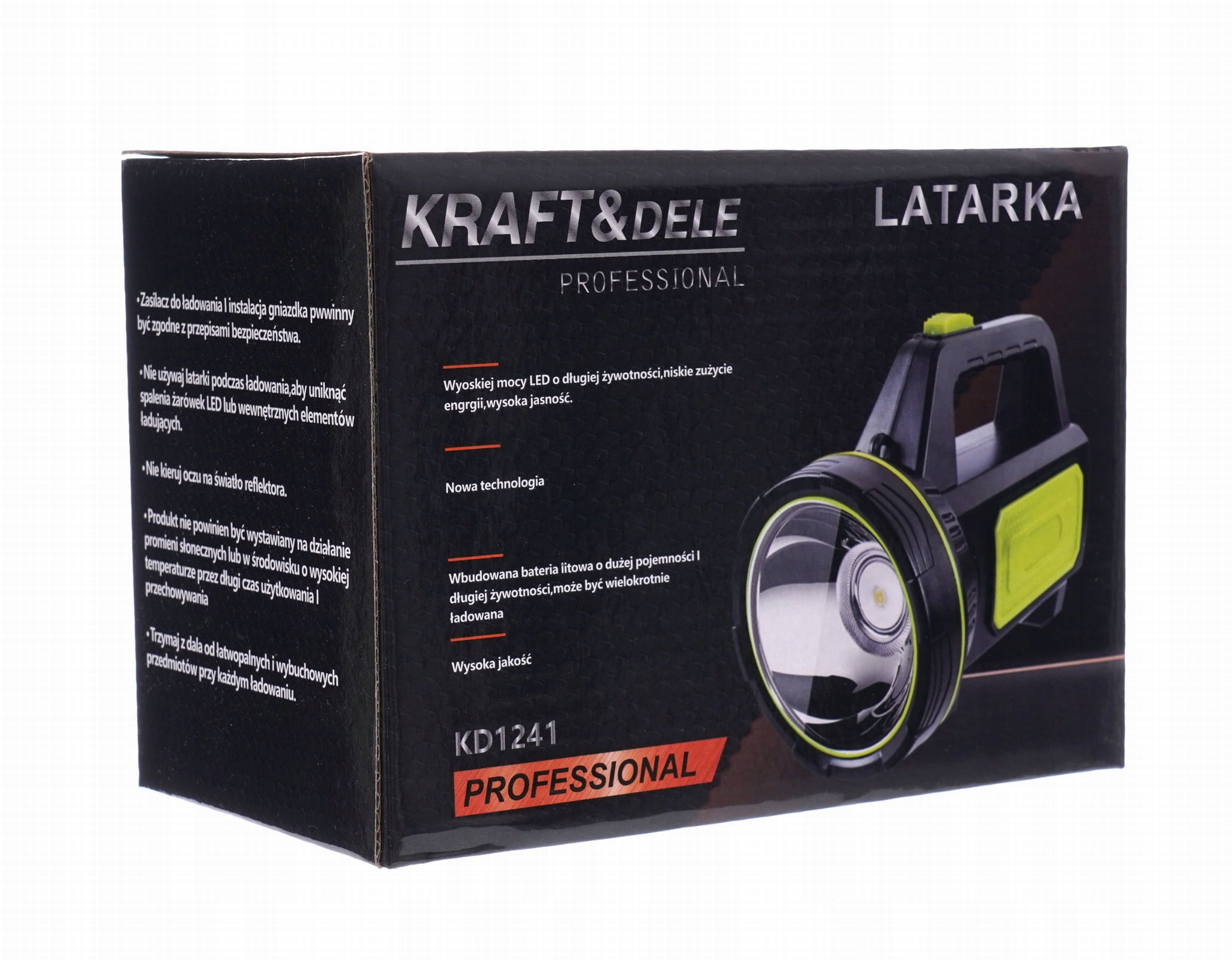 Latarka Boczna Reflektor Szperacz Bateria USB Kraft&Dele 1200 lm LED T6 10W