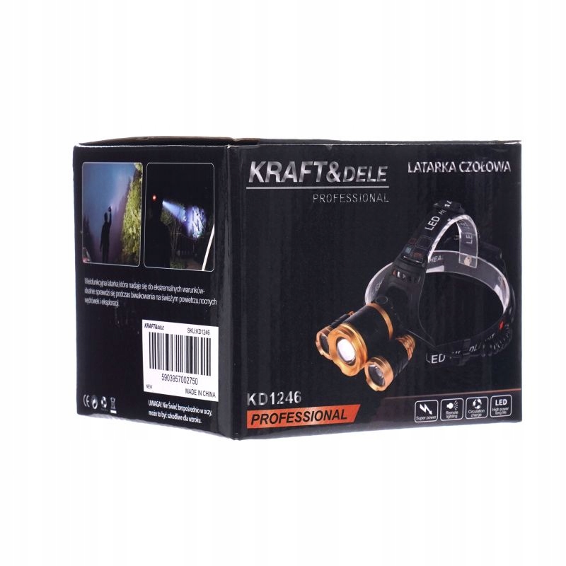 Latarka Czołowa LED KD1246 KRAFT&DELE13600 mAh Czas pracy do 18 godzin