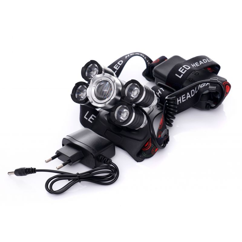 Latarka Czołowa 5 X Led T6 Cree Czołówka Bateria Kraft&Dele