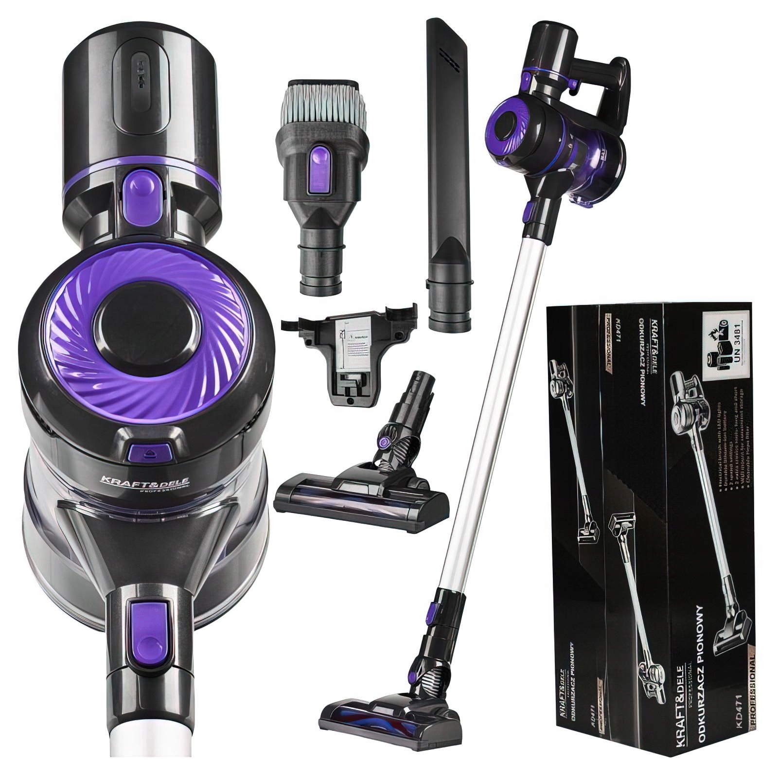Bezprzewodowy Odkurzacz Pionowy LED 0,8L Fioletowy 2200mAh Kraft&Dele