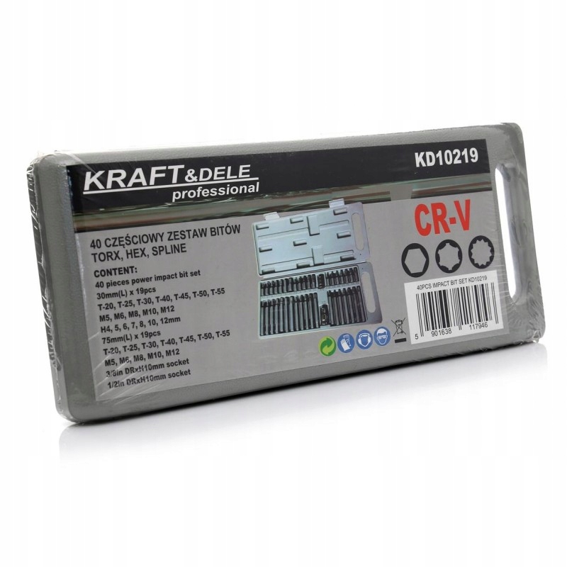 BITY ZESTAW BITÓW HEX TORX SPLINE IMBUS 40EL. CR-V KLUCZE WALIZKA KD10219