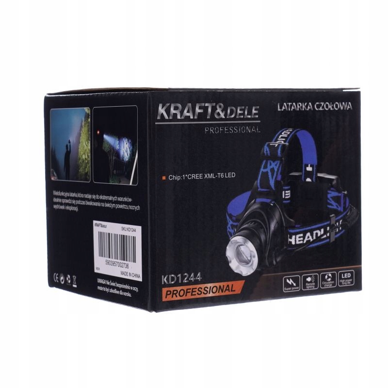 LATARKA CZOŁOWA CZOŁÓWKA LAMPKA LED AKUMULATOROWA KRAFT&DELE