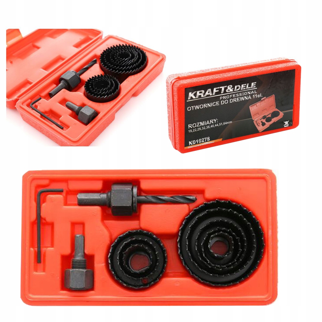 Otwornice do Drewna 11 el. Stal Węglowa Kraft&Dele 64 mm