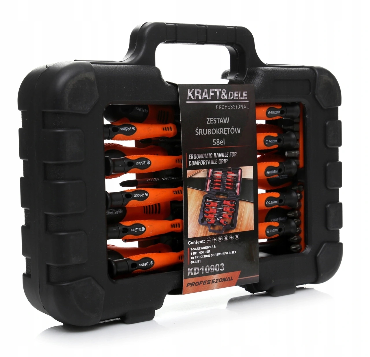 ZESTAW ŚRUBOKRĘTÓW I BITÓW 58 ELEMENTÓW WALIZKA KD10903