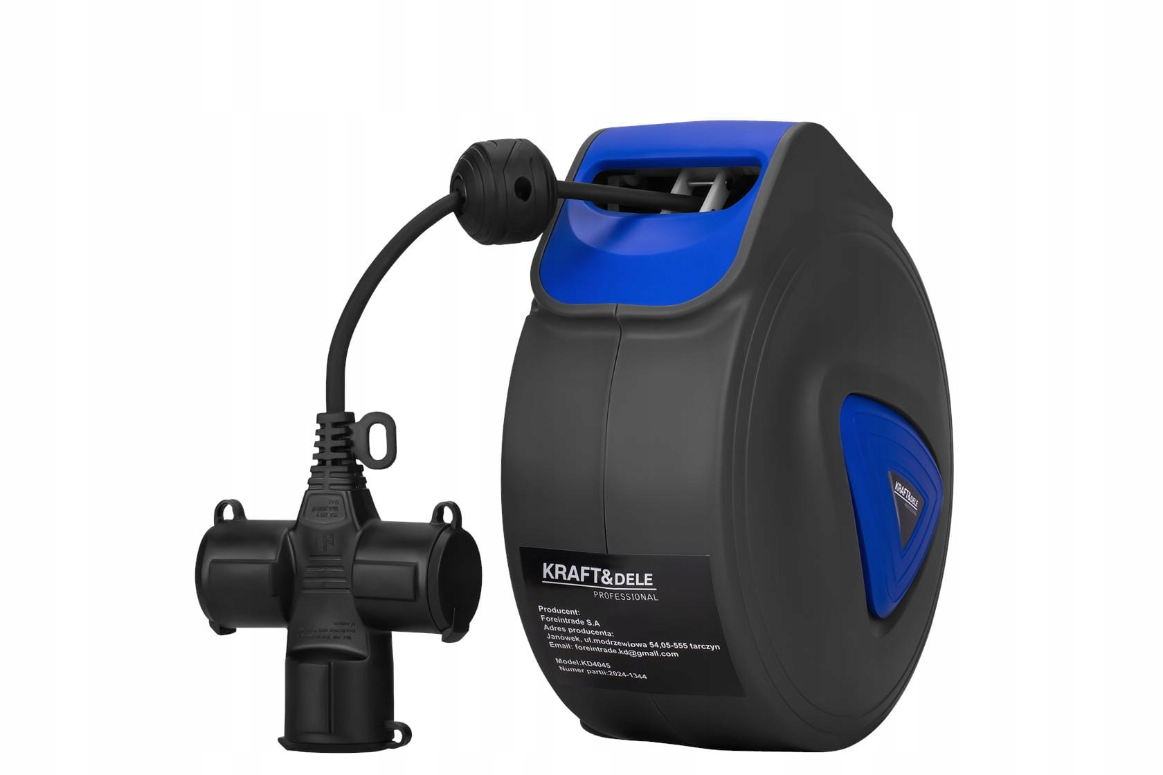 Przedłużacz Bębnowy Automatyczny Zwijacz Ścienny 180° 20m 3x Kraft&Dele