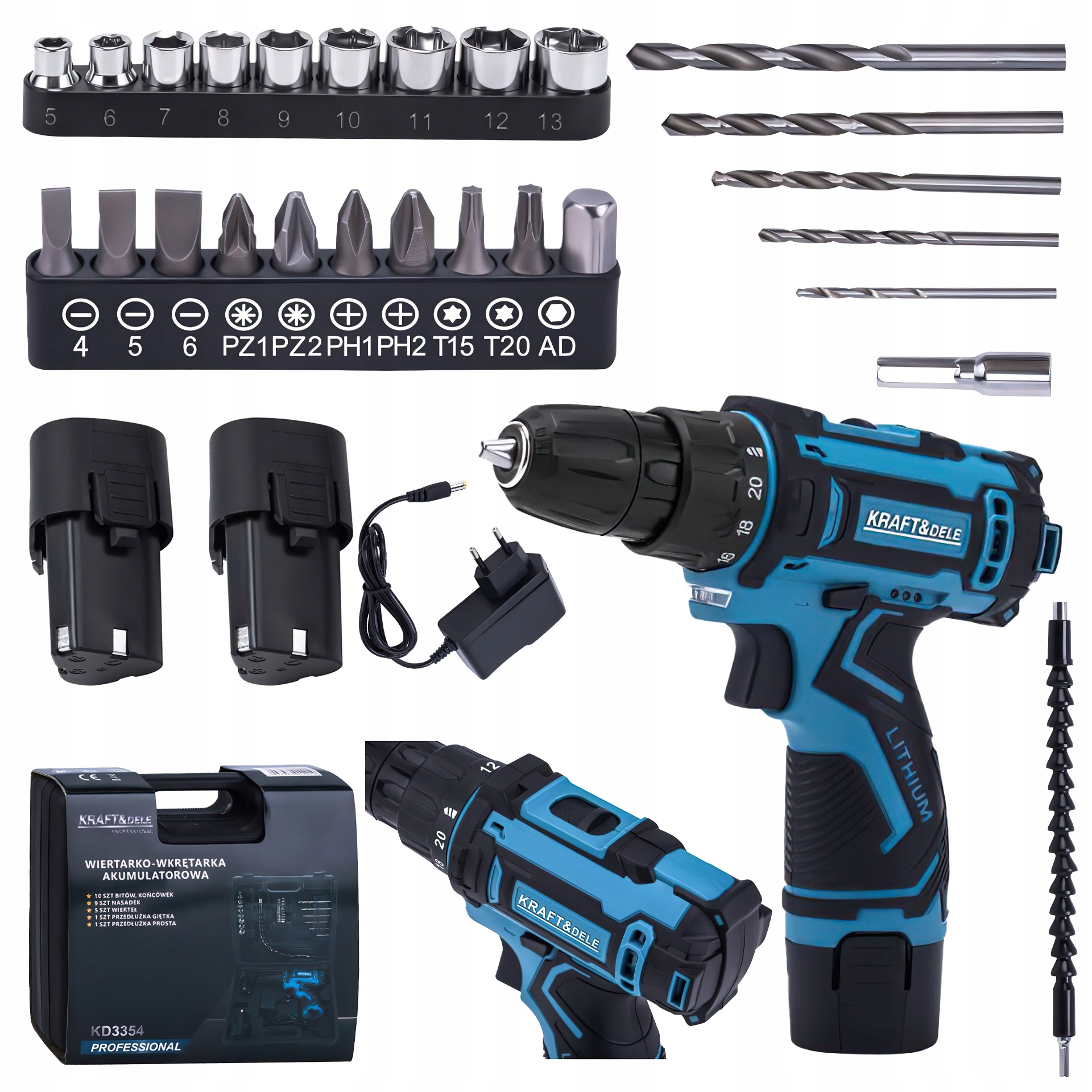 Wiertarko-Wkrętarka Akumulatorowa 18V 1,5Ah Kraft&Dele Zestaw 2x Bateria