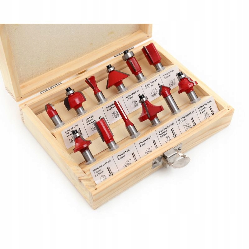 Zestaw Frezów do Drewna Trzpieniowy 12 sztuk elementów Kraft&Dele