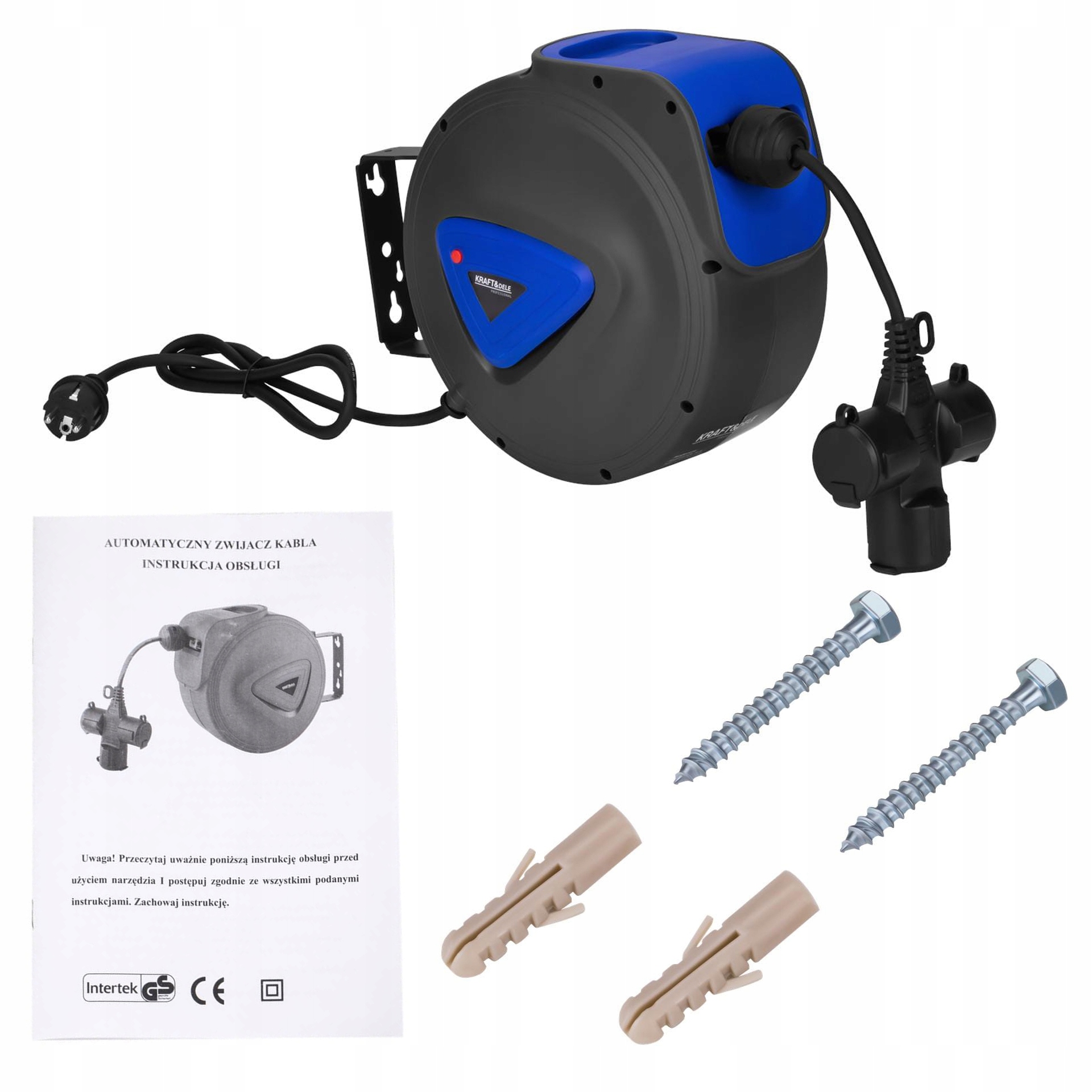 Przedłużacz Bębnowy Automatyczny Zwijacz Ścienny 180° 10m 3x Kraft&Dele