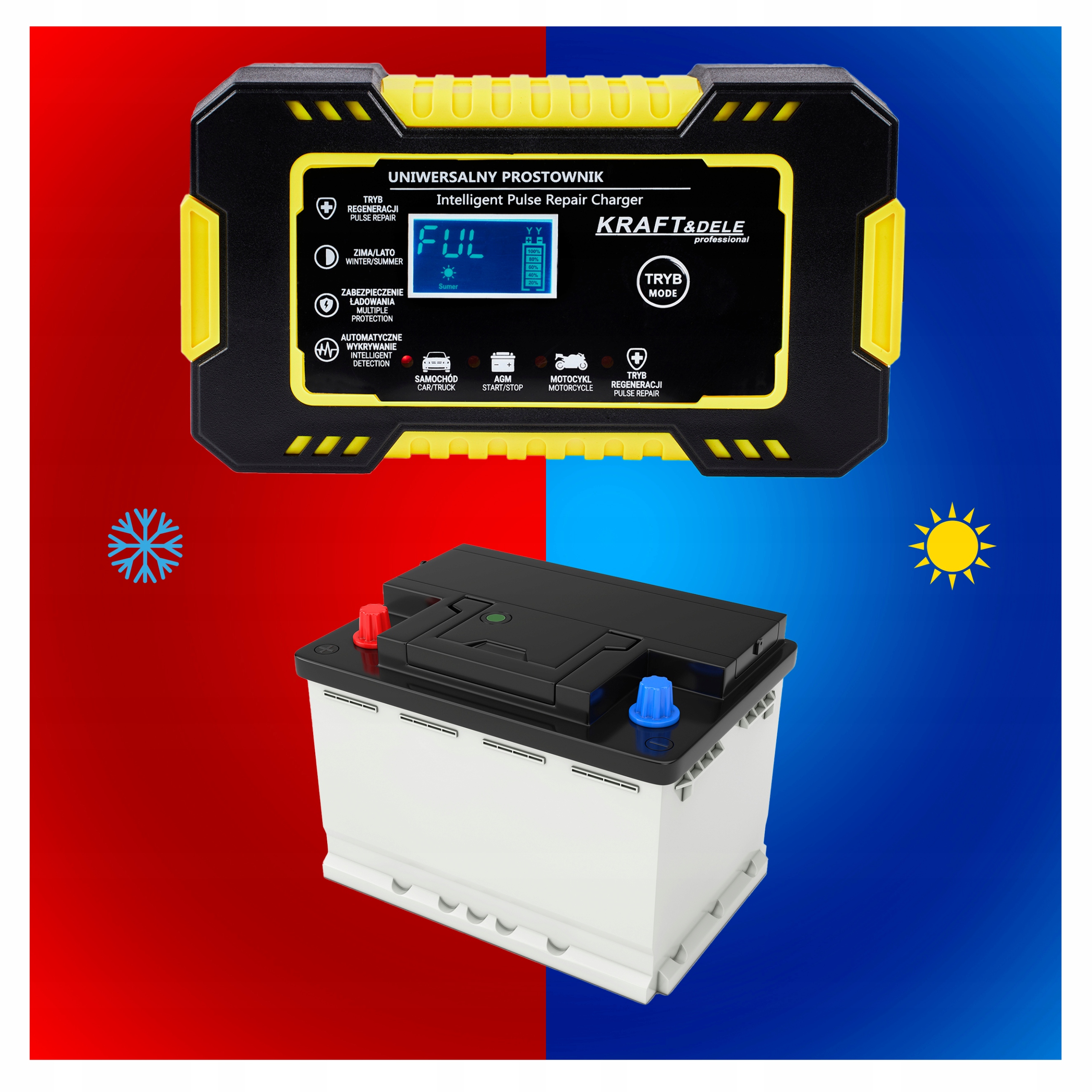 PROSTOWNIK AKUMULATOROWY AUTOMATYCZNY FUNKCJA NAPRAWY 12/24V ŁADOWARKA 10A