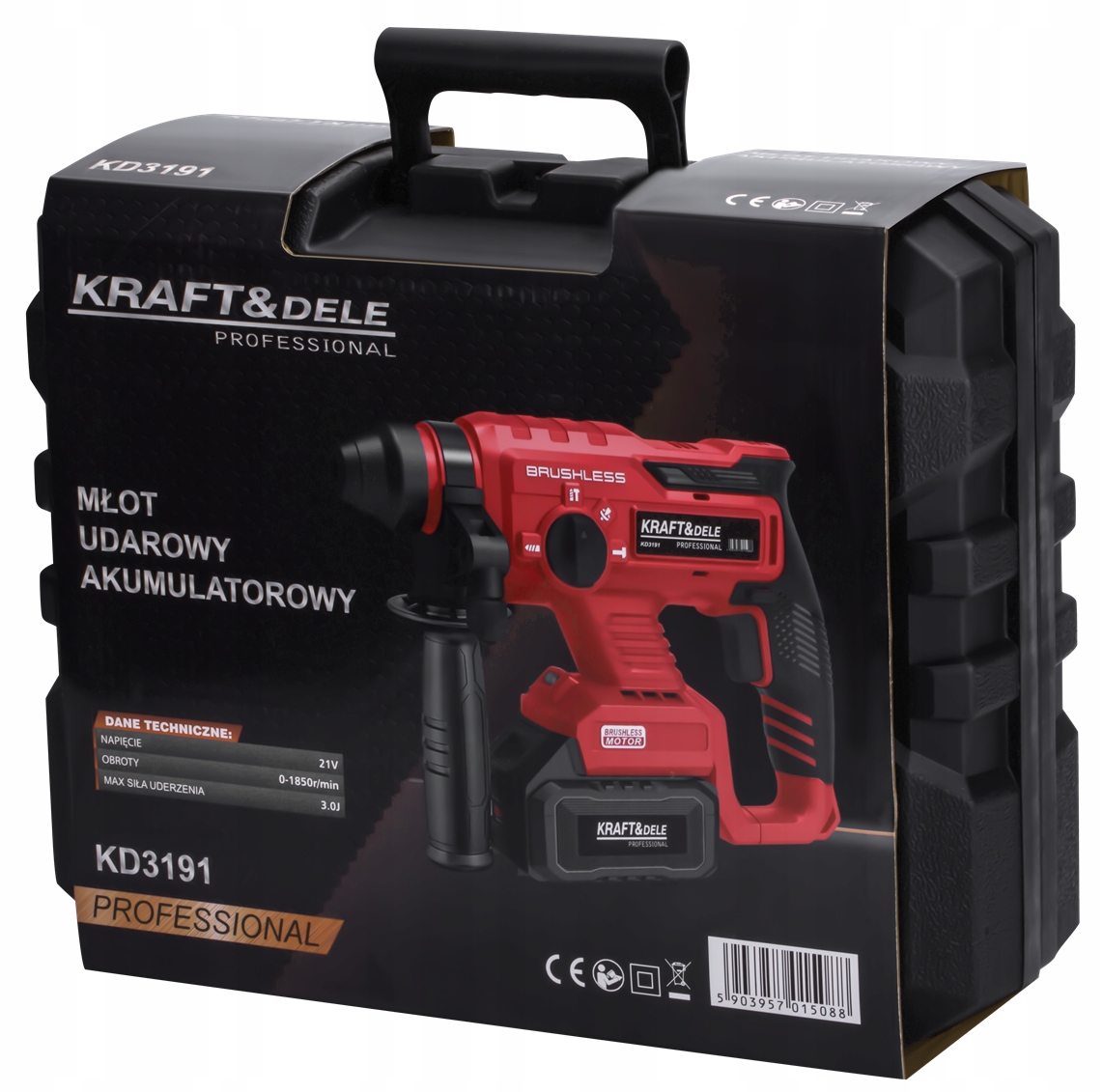 Młot Udarowy SDS Plus 3J Akumulatorowy 21V 2 x 4Ah Kraft&Dele